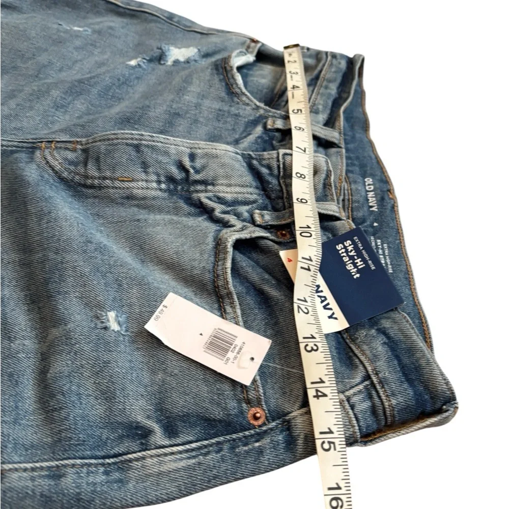 Old Navy extra hi-rise Sky-Hi Straight Jeans size 4 button fly raw hem - Picture 6 of 9
